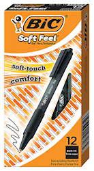 PENS, BALLPOINT, RETRACTABLE, BIC, SOFT FEEL, FINE POINT, 0.8MM, BLACK INK, 12/CT LARGE